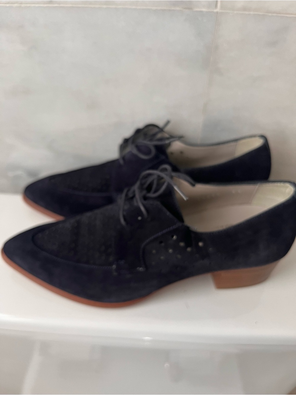 Navy Suede Lace-Up Women's Oxfords